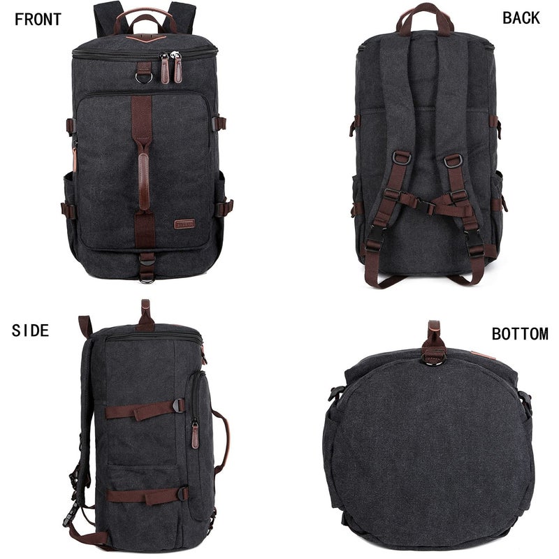 BAOSHA Canvas Weekender Travel Duffel Backpack Hybrid Hiking Rucksack Laptop Backpack for Outdoor Sports Gym HB-26(Black) - Image 3
